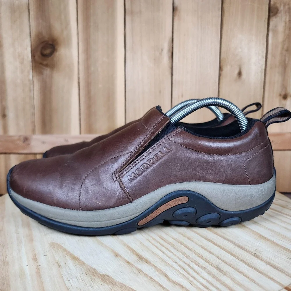 Merrell Jungle Moc Shoes Mens 8.5 Brown Leather‎ Slip On Walking Comfort Casual